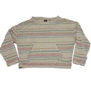 PRANA Women's Cozy Up Suncation Top Large L Canvas Multi Stripe Sweater Crewneck